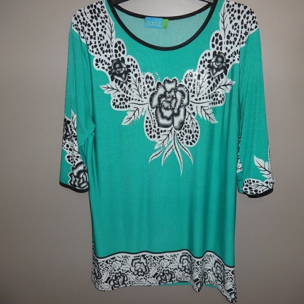 Koopoi Free Size polyester round neck women's top, teal green